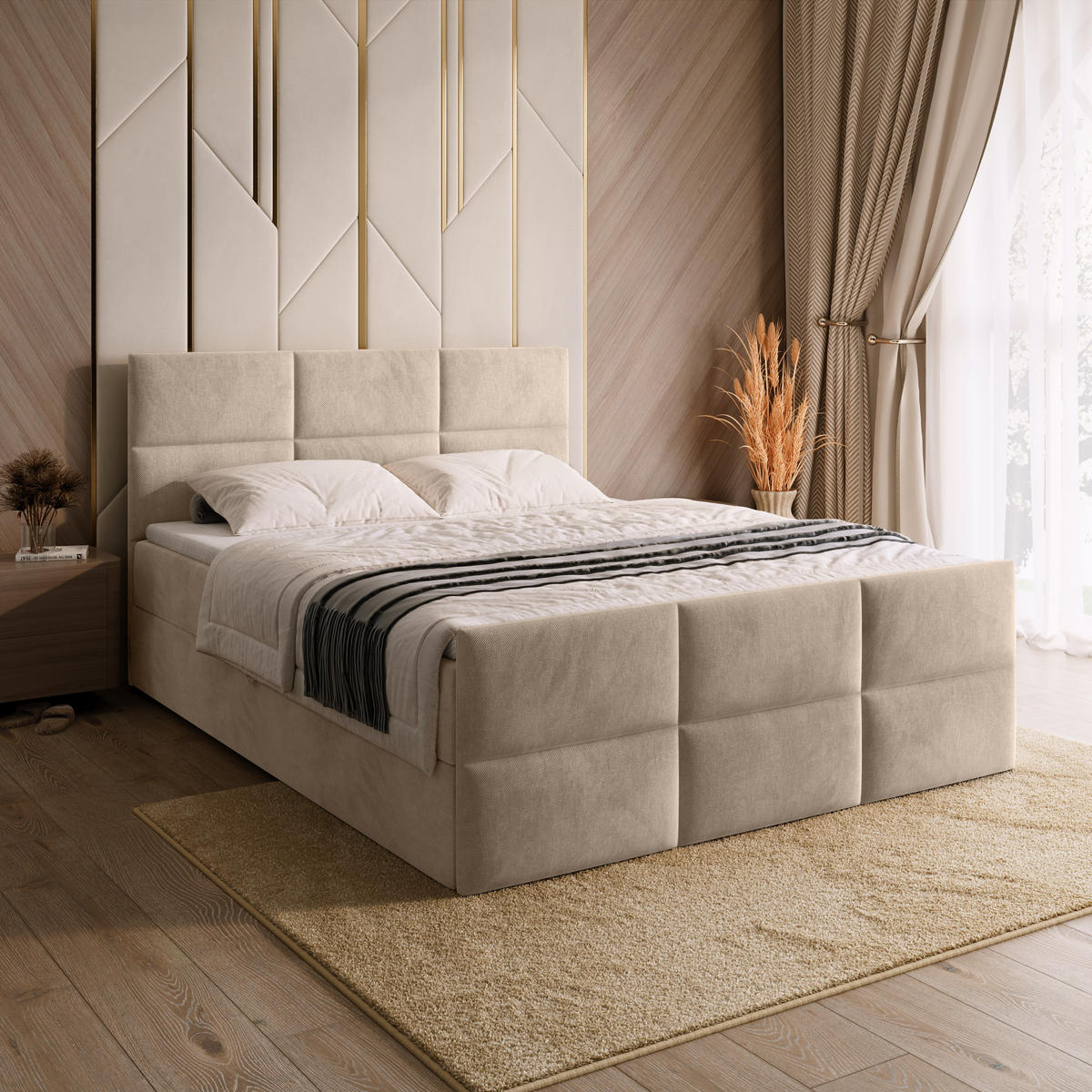 BOXSPRINGBETT Boston Duo Mit Bettkasten, Topper und Matratze Creme Paros 02 140x200 cm - Creme/Schwarz, Textil (140/200cm) - Bromarkt