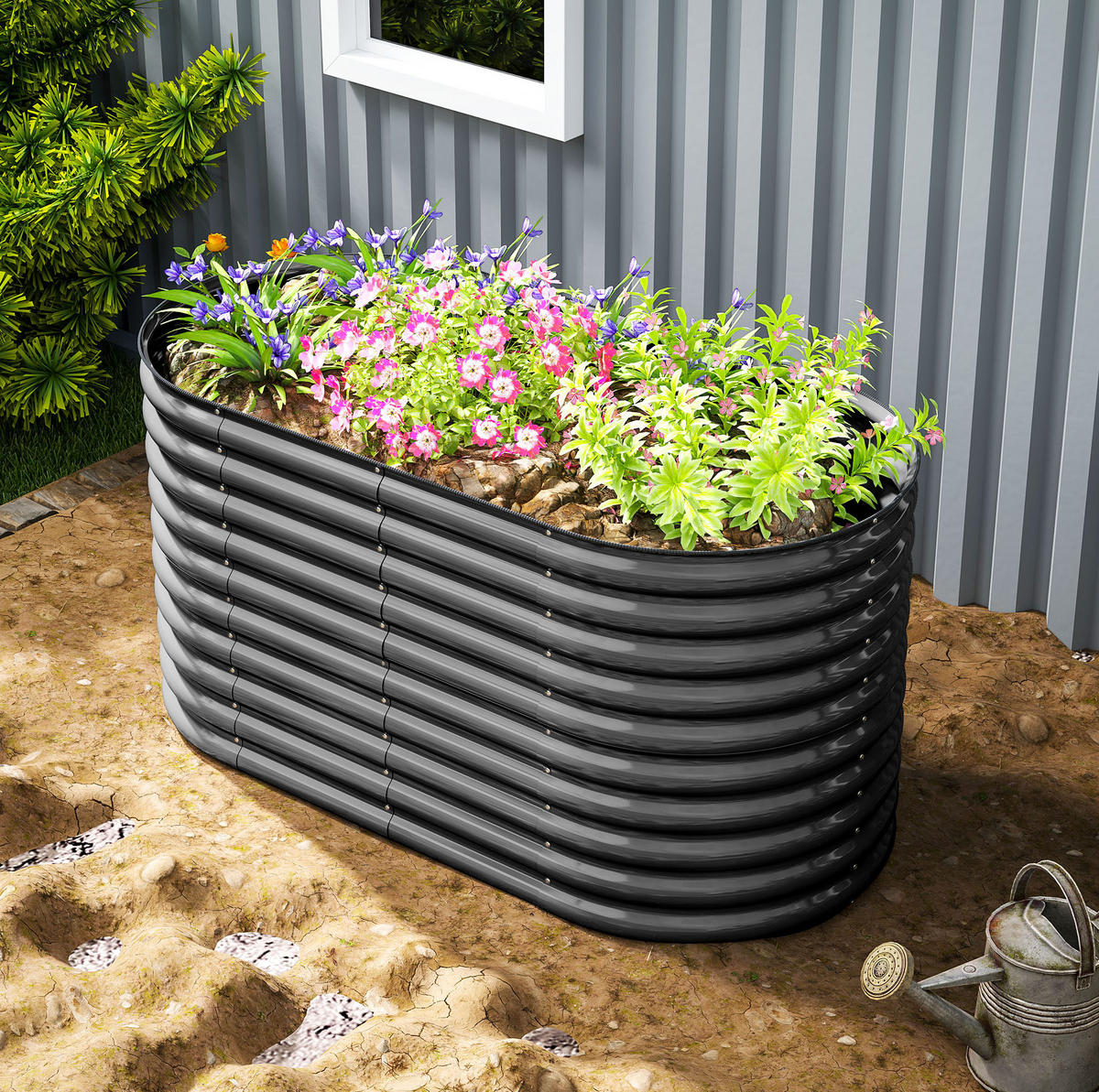 BLUMENKASTEN aus Stahl 160x80x80 cm in Dunkelgrau mit flexiblem Stecksystem - Dunkelgrau, Metall (80/80/160cm) - Modfu