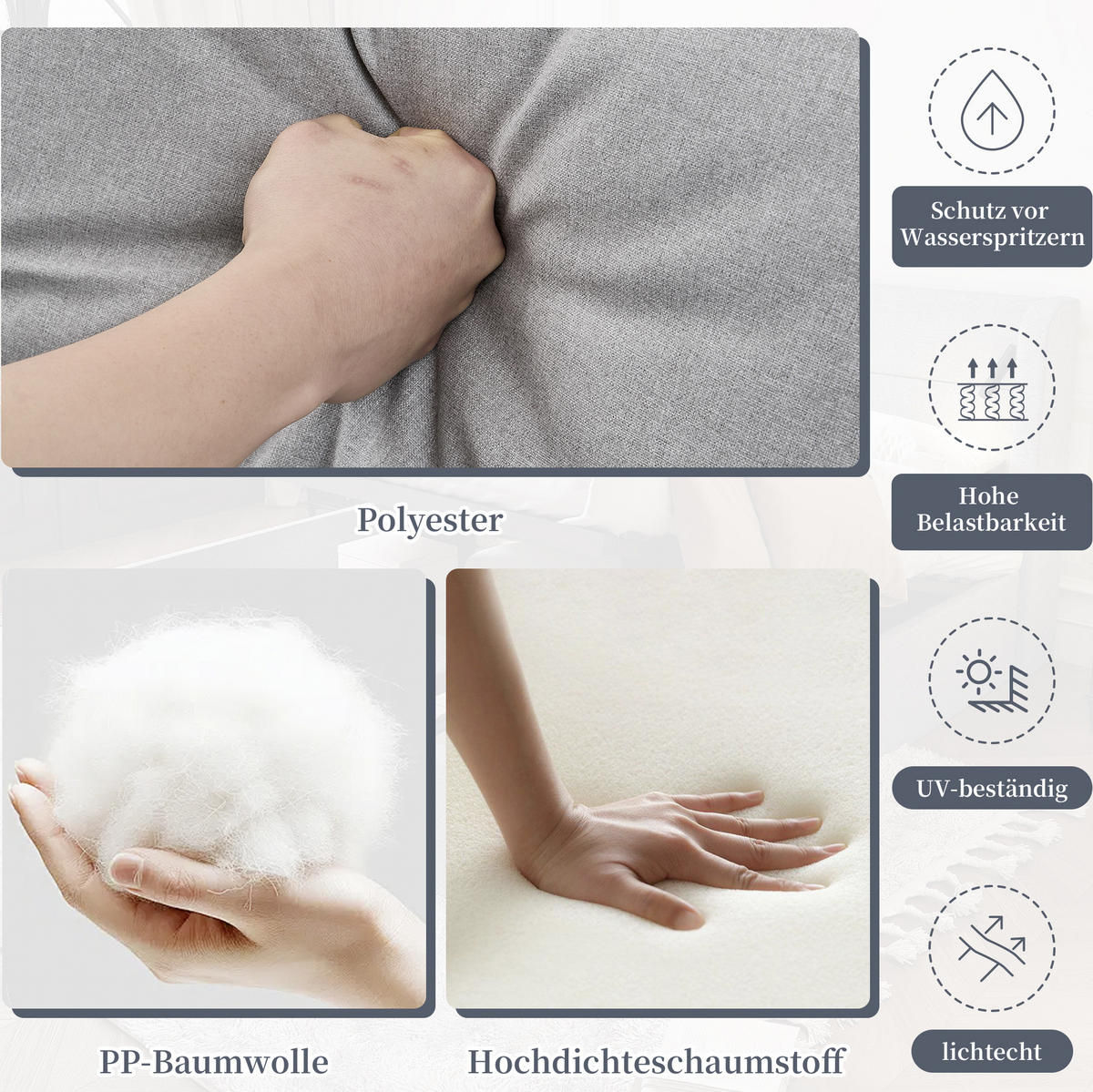 GARTENGARNITUR aus Polyester 6-Sitzer Grau mit modularem Sofa, abnehmbaren Rückenlehnen und Couchtisch - Grau, Metall - Modfu