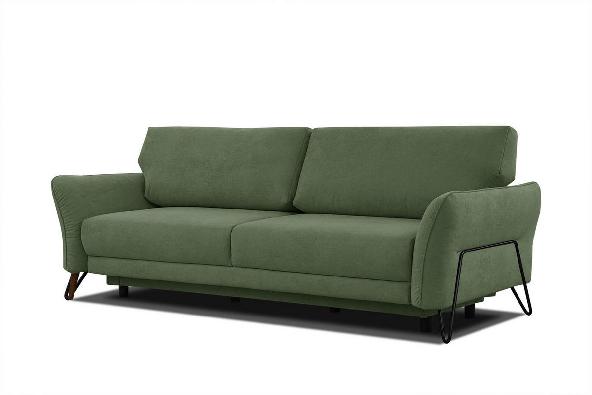SOFA LOREM 3-Sitzer mit Schlaffunktion, grün - Schwarz/Grün, Holz/Textil (232/90/107cm) - Courtois Laville
