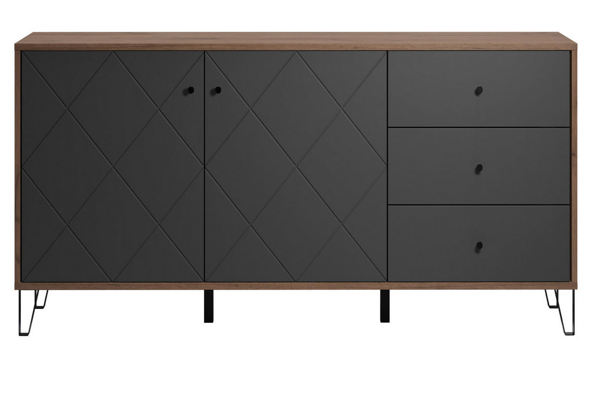 SIDEBOARD Graphite grau, Eiche Kraft Gold 183 x 76 cm, Kommode mit Soft-Close - Eichefarben/Schwarz, Holzwerkstoff/Kunststoff (183/76/40cm) - Top.Furn
