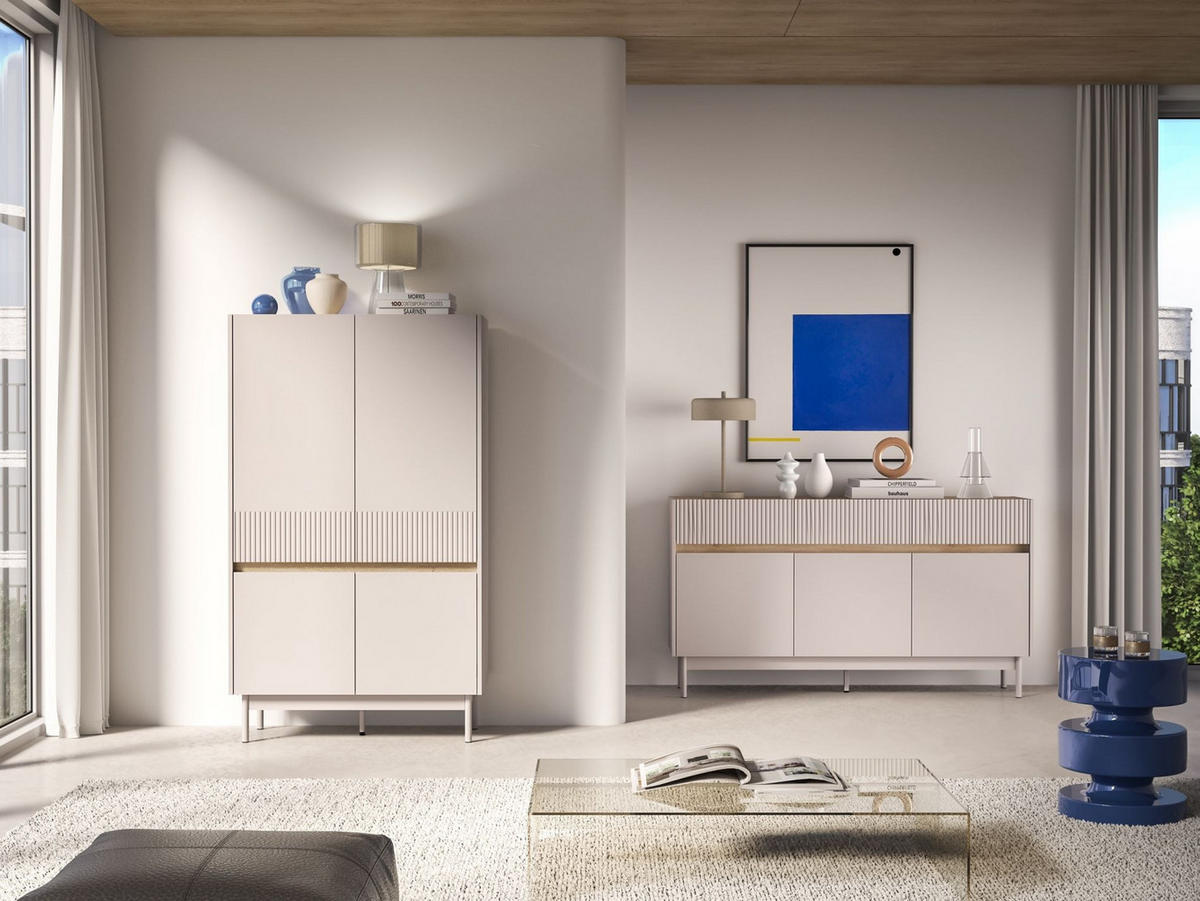 HIGHBOARD Dunea kašmírovo sivá/dekor duba 92 cm - taupe, kov/kompozitné drevo (92/156/40cm) - Selsey