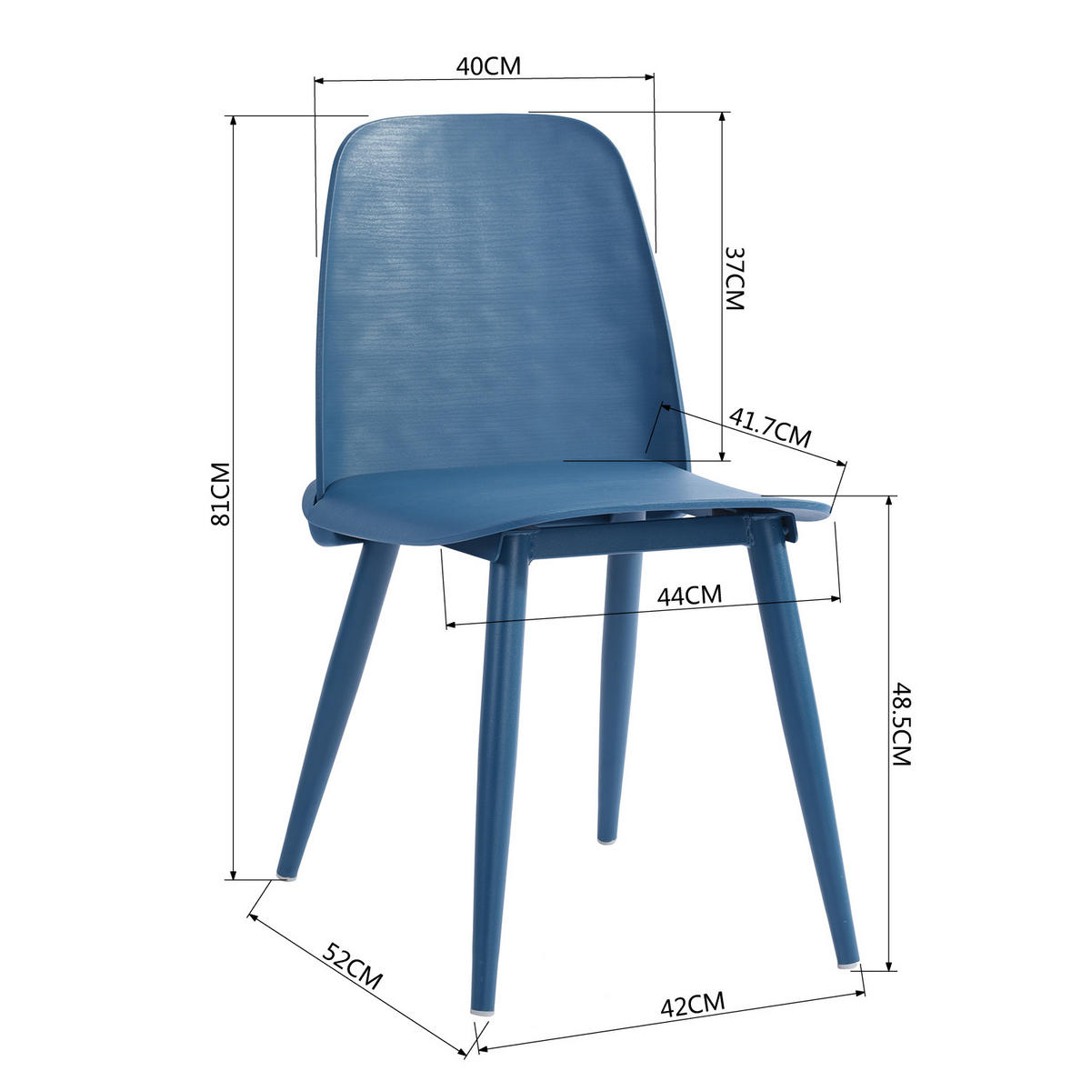 ESSZIMMERSTUHL 4er-Set Kunststoff - Blau, Kunststoff/Metall (44/81/52cm) - Urban Meuble