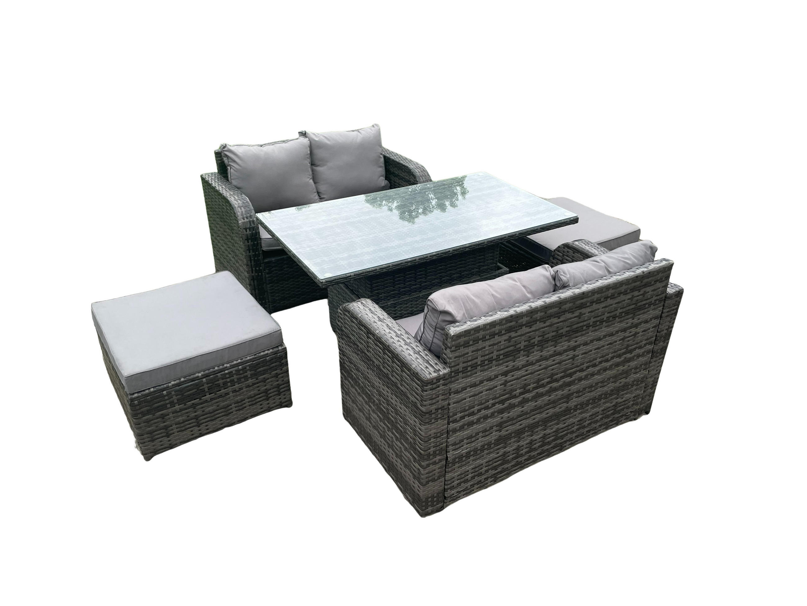 GARTENMÖBELSET Polyrattan 6-Sitzer - Dunkelgrau, Metall - Fimous