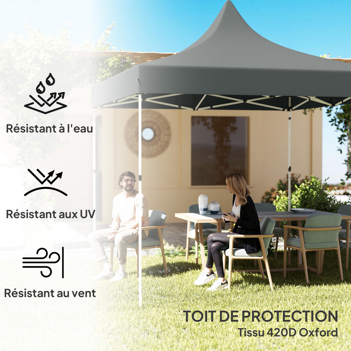 PAVILLON DE-14028 3/3 m, 4 abnehmbare Seitenwände, 3 Fenster, höhenverstellbar Grau - Grau, Textil (290/325/290cm) - ComfortXL