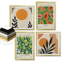 WANDBILDER 4er Set - 50x50 cm & 40x60 cm Goldrahmen - Boho-Papaya-Fruchtmuster - Goldfarben, Kunststoff (50/50cm) - ArtPrintCave