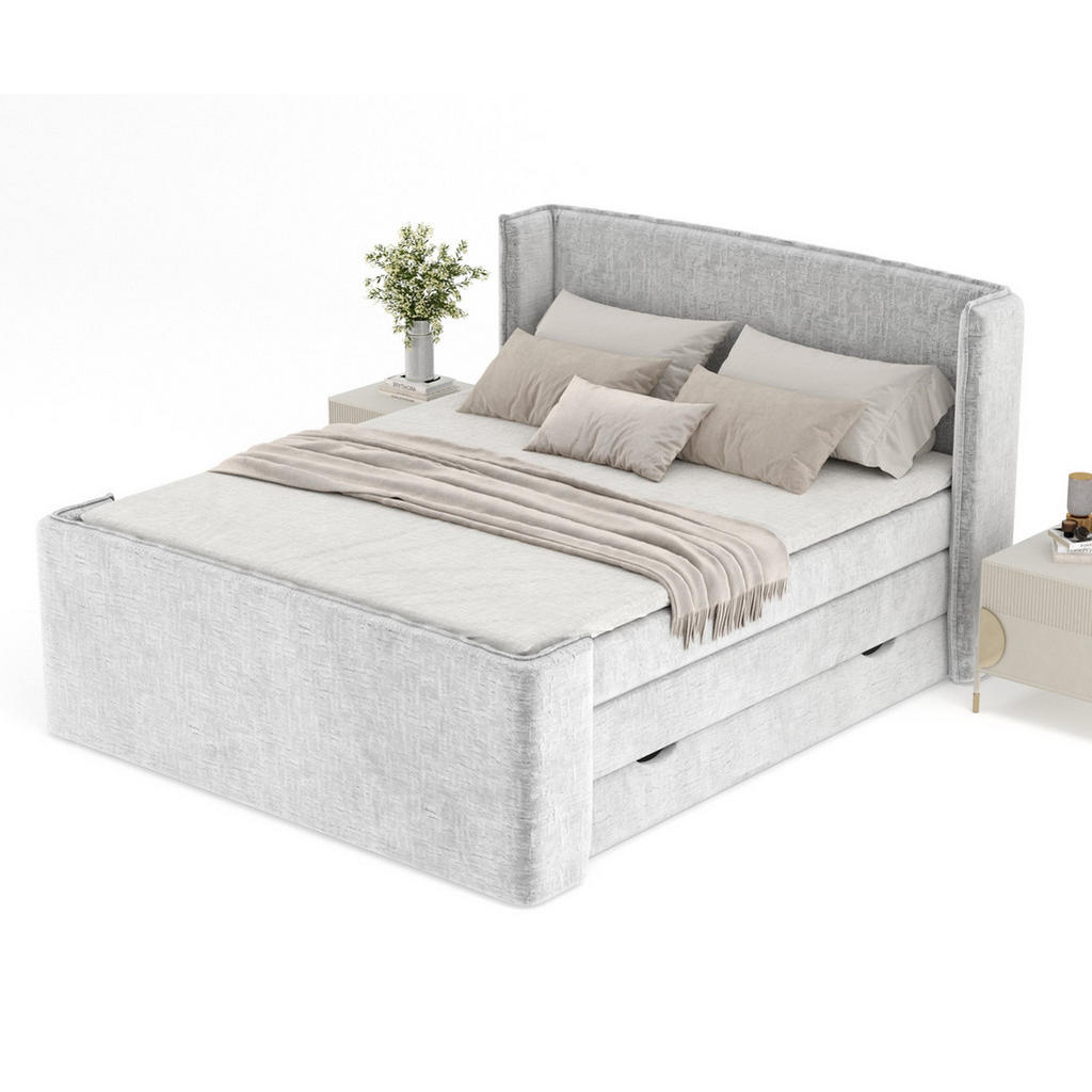 Thumbnail - Maison de Reve Boxspringbett, Hellgrau, Textil, Buche, Kiefer, H3, Höhe ca. 37 cm, 200x200 cm, Oeko-Tex® Standard 100, F...