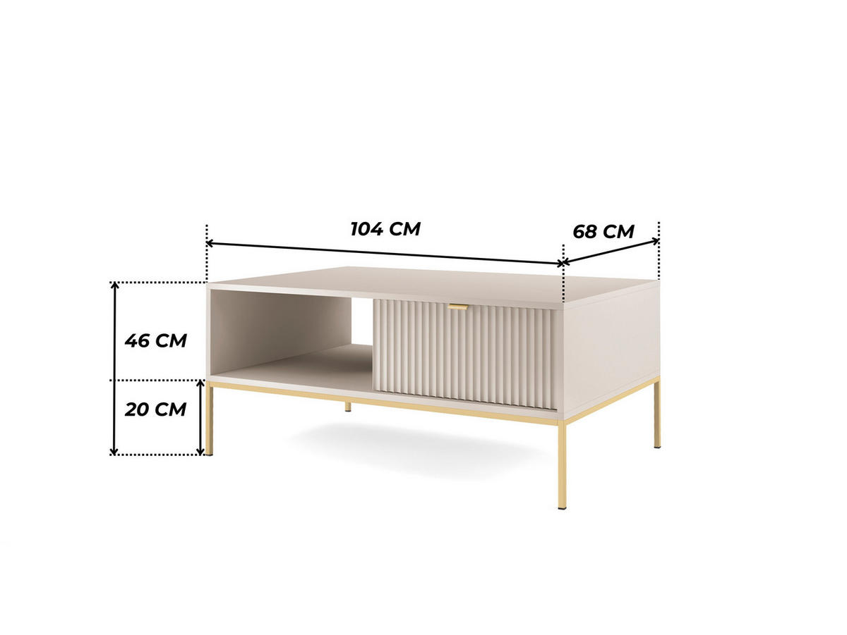 MODERNES Geriffelter Couchtisch KIOTO Ł2SZ (Kaschmir, Gold Gestell, Vollauszug) - Kaschmir/Goldfarben, Holz/Holzwerkstoff (68/104/46cm) - Ravio