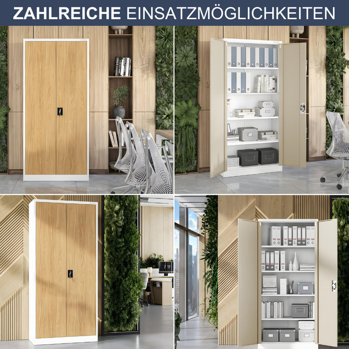 AKTENSCHRANK abschließbar KADO Flügeltüren 195x90x40cm Weiß-Goldene Eiche - Weiß, Metall (90/195/40cm) - DELUKE