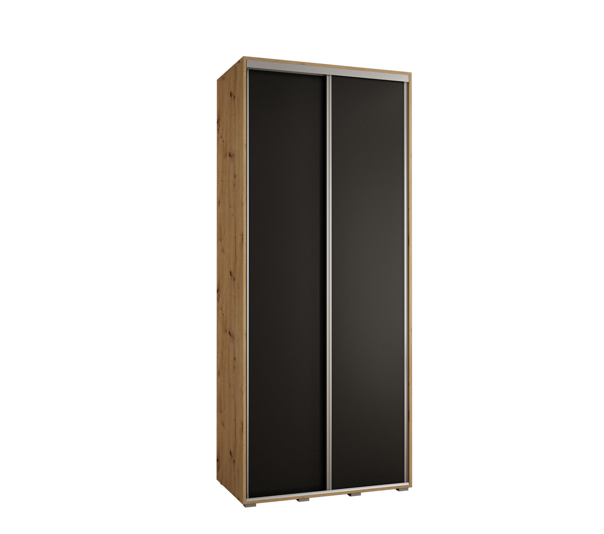 Abiks Möbel Schwebetürenschrank Eiche Artisan, Schwarz, Silber 120x235x60 cm