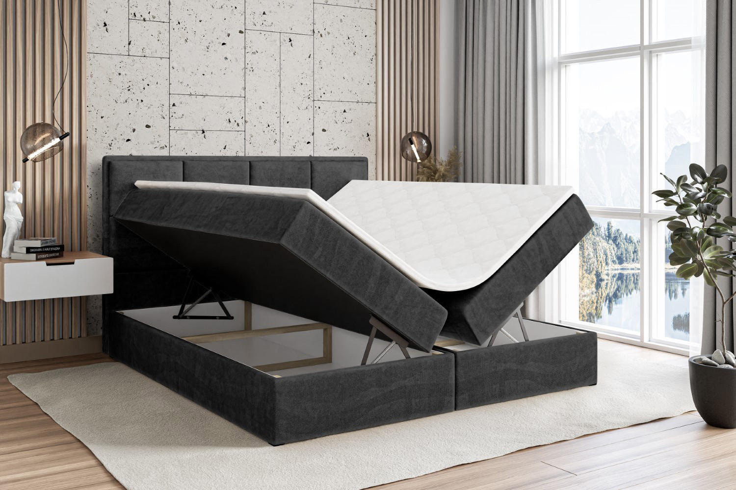 Thumbnail - Altdecor Boxbett, Schwarz, Holzwerkstoff, Höhe ca. 19 cm, 200x200 cm, Schlafzimmer, Betten, Boxspringbetten