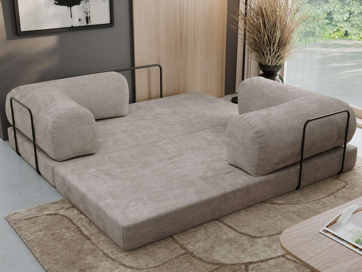 TROJMIESTNA POHOVKA ORSETTO - Svetlosivá Hladká ženilka - čierna/svetlosivá, kov/textil (200/70/100cm) - MKS