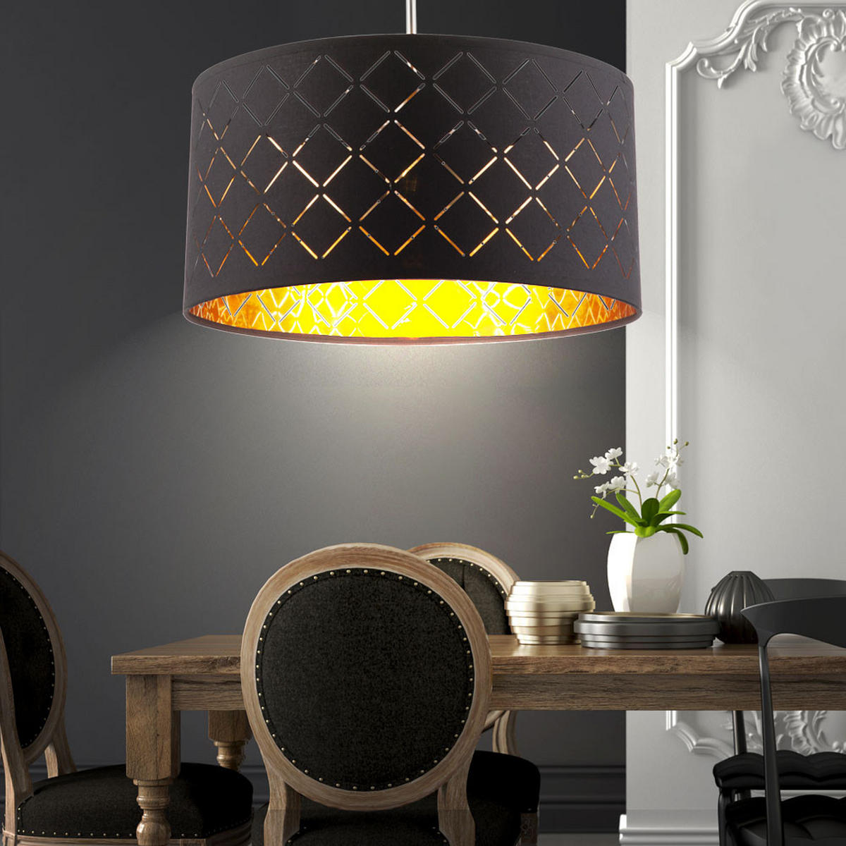 HÄNGELEUCHTE Metall Schwarz Gold - Schwarz, Metall (40/40/140cm) - Globo Lighting