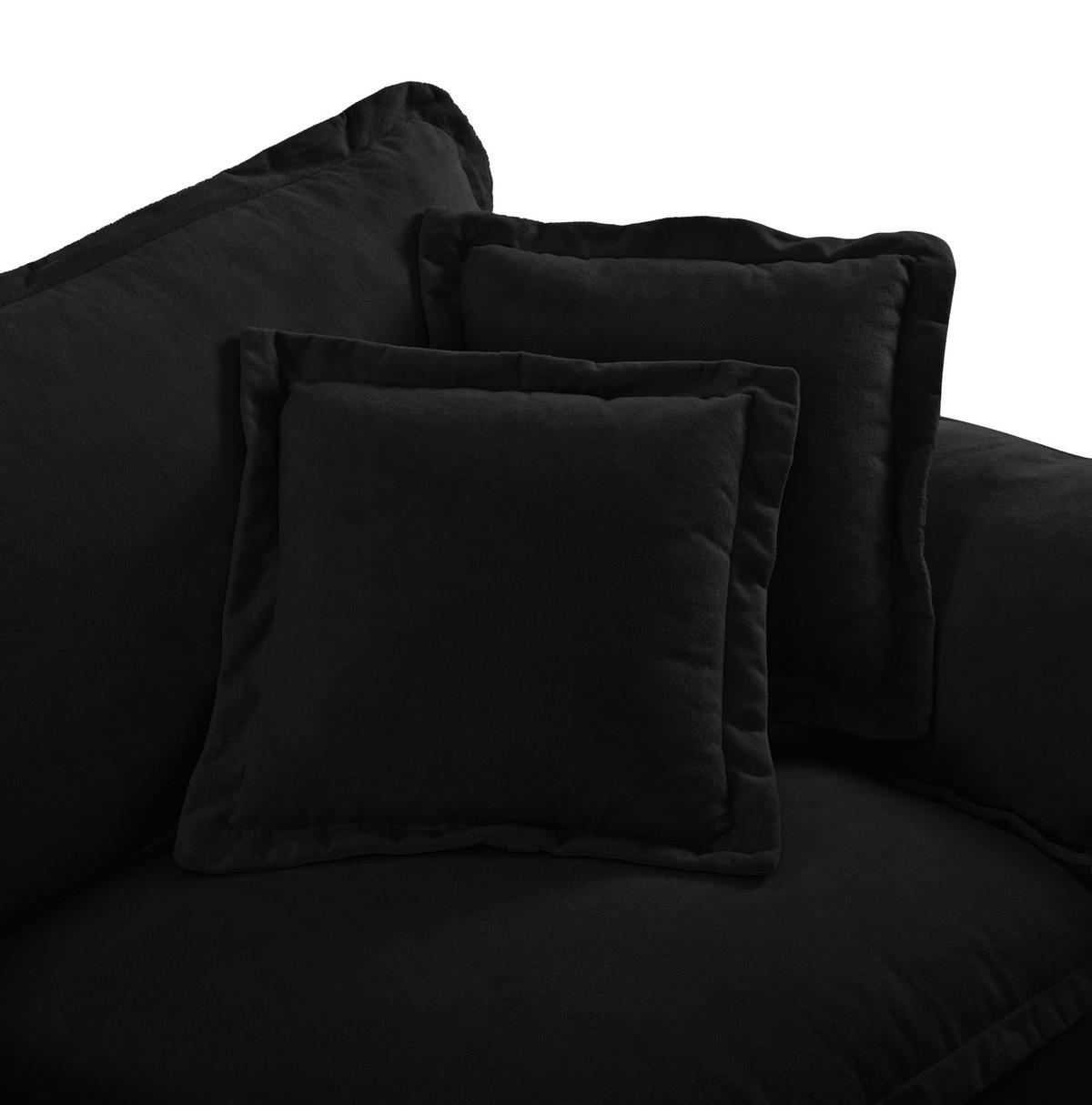 WOHNLANDSCHAFT aus Chenille 224x155x90 cm in Schwarz mit 2 Ottomanen & 2 Kissen - Schwarz, Textil (155/90/224cm) - Modfu