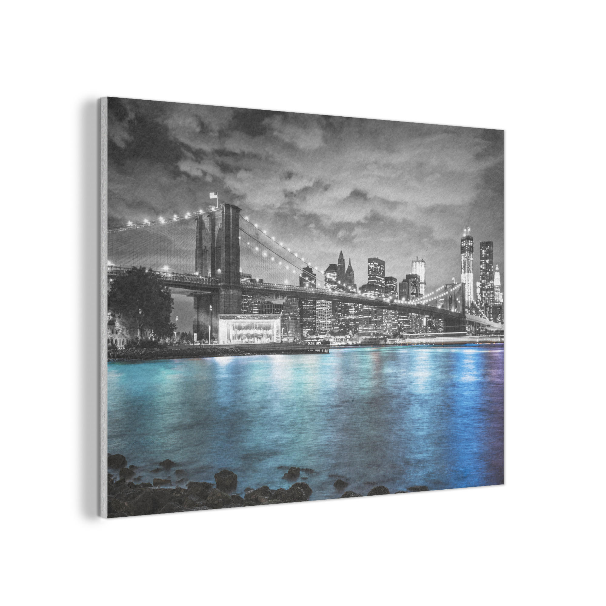 AKUSTIKPANEEL New York - Skyline - Stadt - Blau 100x70 cm - Blaugrau, Textil (100/0.9/70cm) - MuchoWow
