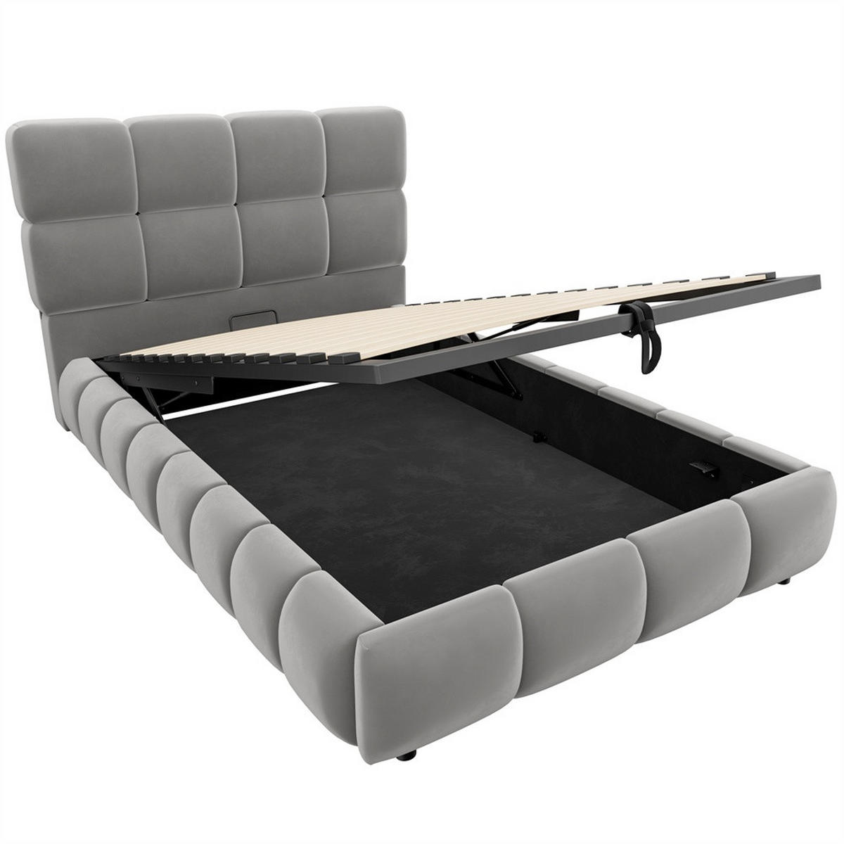 POLSTERBETT 90x200 cm mit LED Beleuchtung - hydraulischem Stauraum - Grau - Samt - ohne Matratze - Grau, Textil (90/200cm) - DELFA