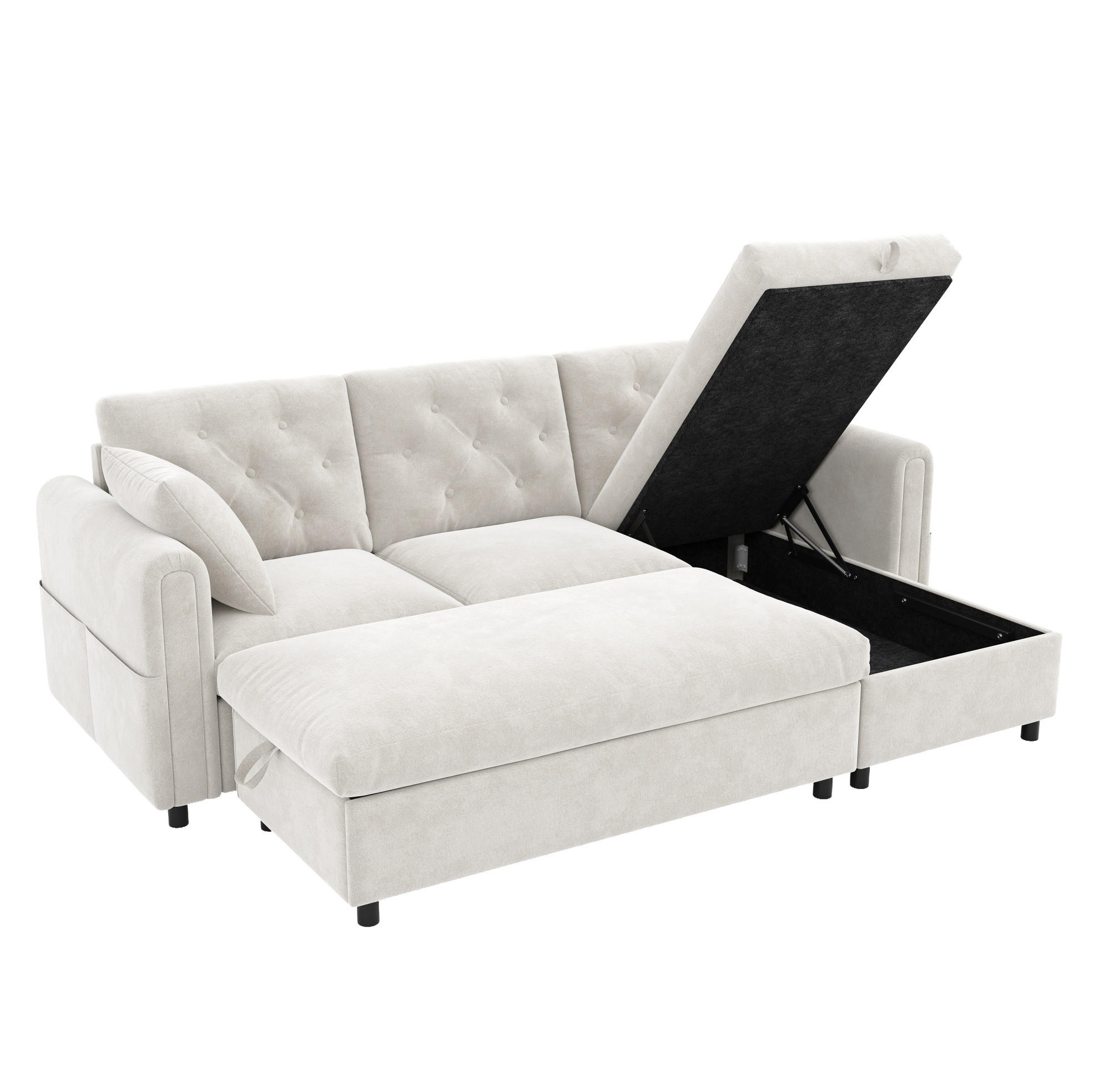 ECKSOFA 219/131/86 cm aus Samt mit Stauraum und variabler Chaiselongue Beige - Beige, Textil (131/219cm) - Modenvie