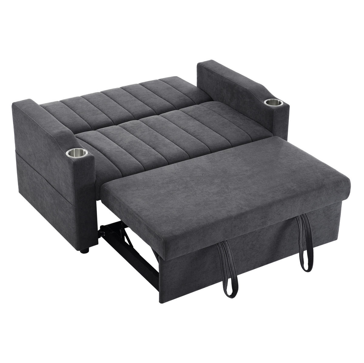 SCHLAFSOFA aus Baumwoll-Leinenstoff 136x162x84 cm Grau mit verstellbarer Rückenlehne, Getränkehaltern und Seitentaschen - Grau, Textil (162/84/136cm) - Modfu