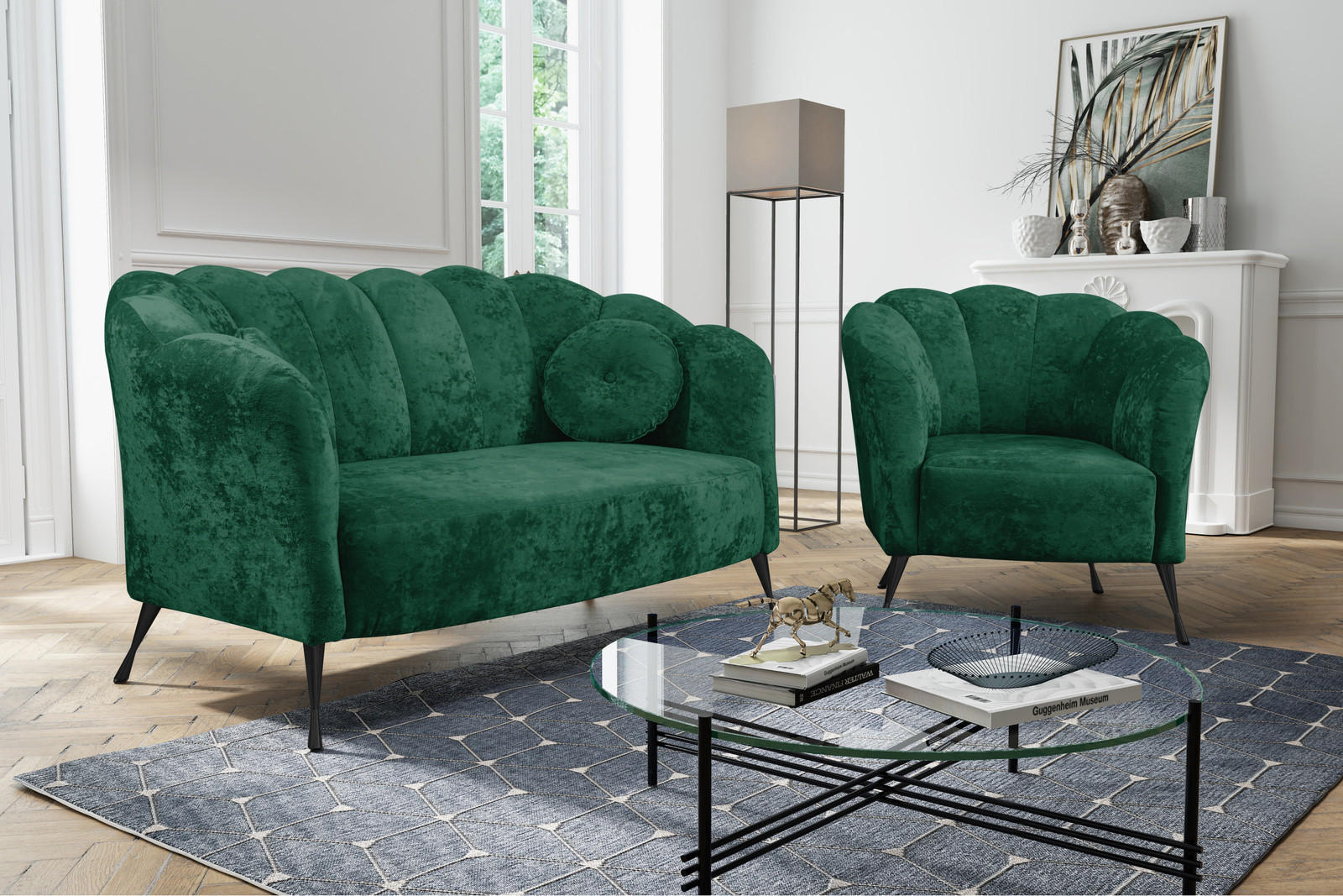 SITZGARNITUR Adria 2+1 - Dunkelgrün/Schwarz, Holzwerkstoff/Textil (242/78/83cm) - Ravio