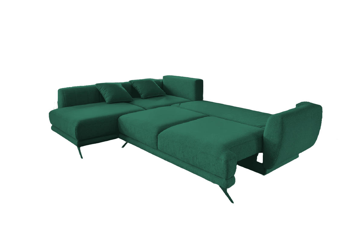 ECKSOFA mit Schlaffunktion und Bettkasten, Lukso-Stoff - Dunkelgrün/Schwarz, Textil/Metall (276/191cm) - Eltap