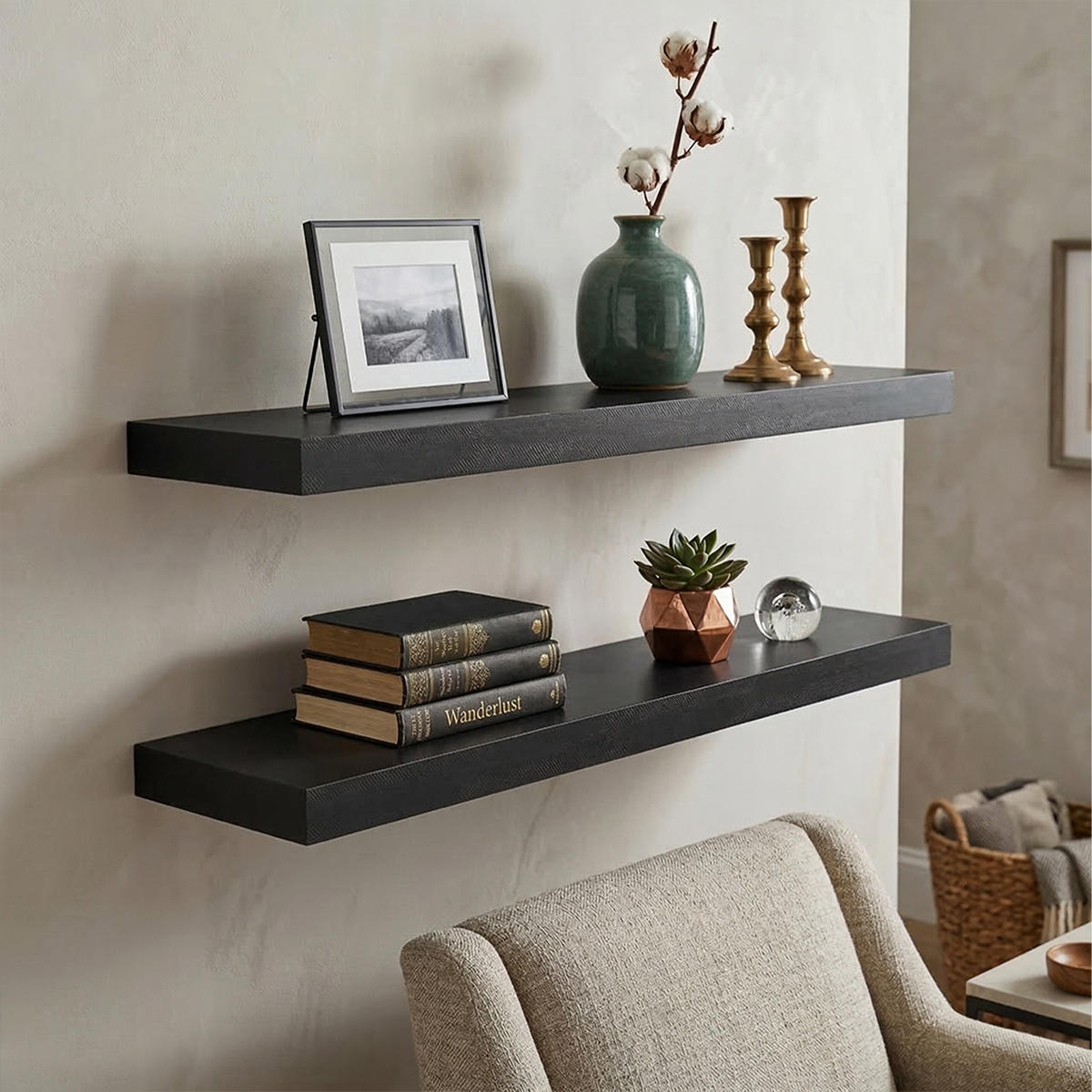 3XPOLICA - čierna, kov/kompozitné drevo (80/4/23cm) - Relaxdays