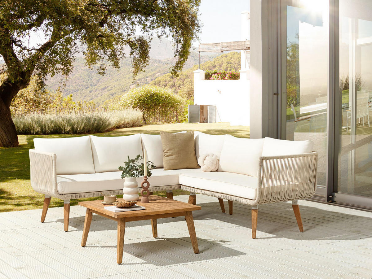 LOUNGE-SET 5-Sitzer Akazienholz Beige Alcamo - Beige, Holz - Beliani
