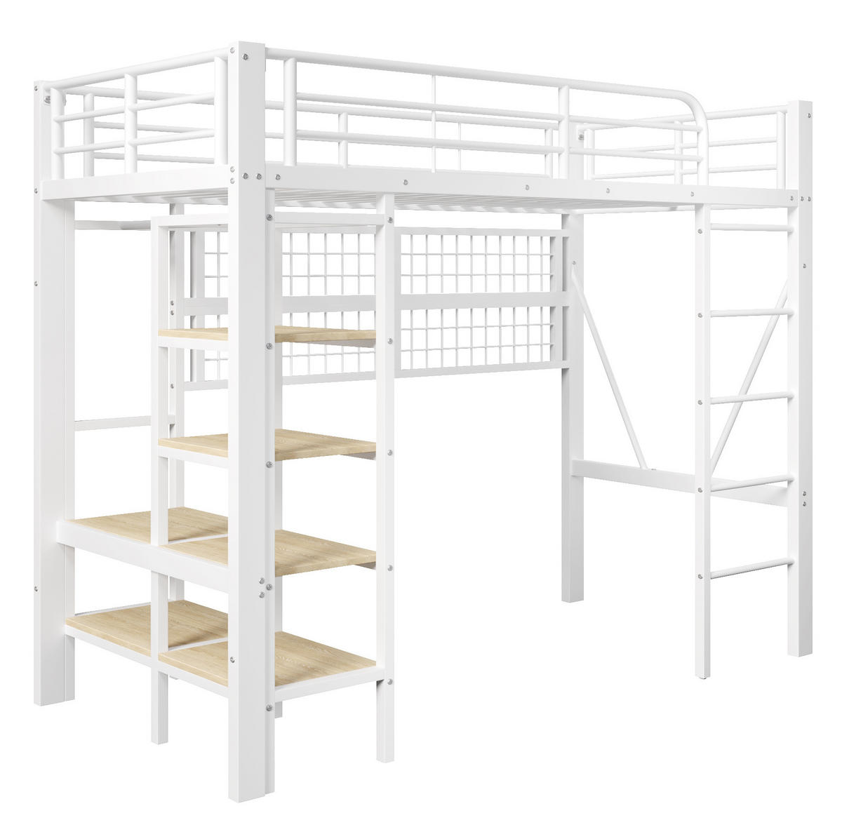 HOCHBETT 90/200 cm in Weiß mit LED-Beleuchtung, Ablage und Kleiderstange - Weiß, Metall (90/200cm) - Flora Grace