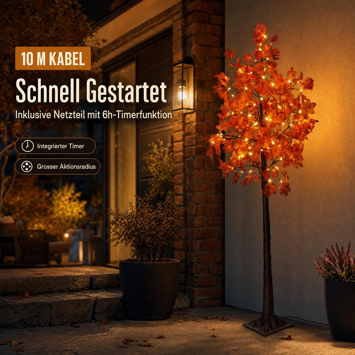 LED-HERBSTBAUM - 180cm hoch mit 120 warmweißen LEDs, elastischen Zweigen und Timerfunktion für Innen- und Außenbereich - Weiß, Kunststoff (21.5/21.5/185cm) - Northpoint