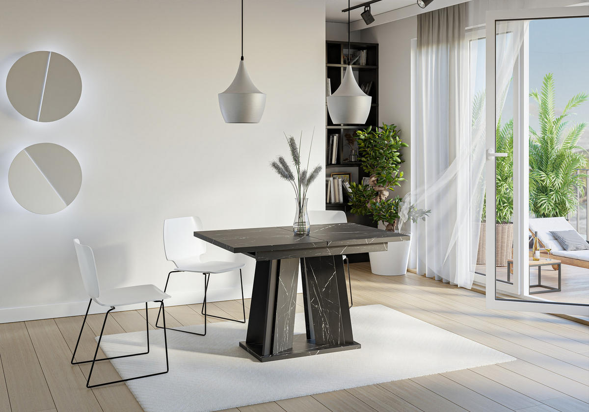 ESSTISCH Ausziehbar 120 - 160 cm Schwarz Marmoroptik - Schwarz/Grau, Holzwerkstoff (120/80/75cm) - PROSPERO