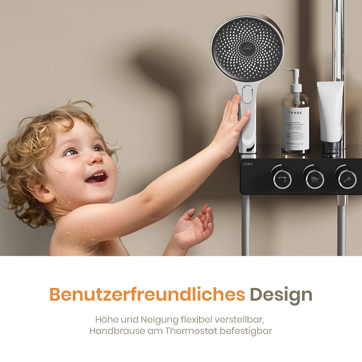 ÜBERKOPFBRAUSESET mit Thermostat Runde Überkopfbrause Vielseitig Chrom - Chromfarben, Metall (35.5/110/40cm) - EMKE