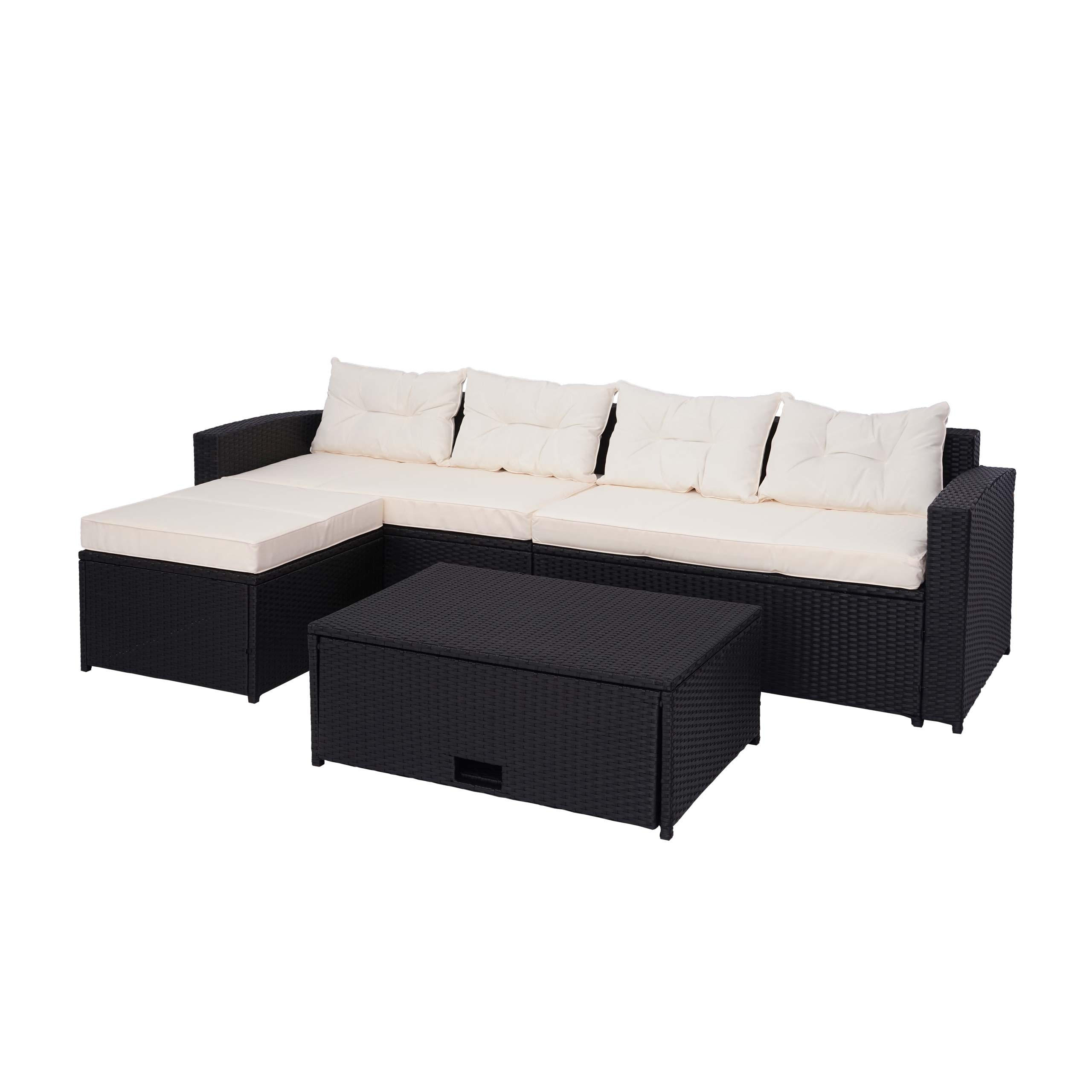 POLY-RATTAN GARNITUR Schwarz, Beige - Beige/Schwarz, Kunststoff - MCW