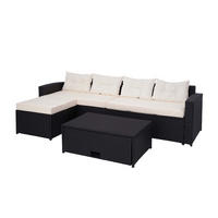 POLY-RATTAN GARNITUR Schwarz, Beige - Beige/Schwarz, Kunststoff - MCW
