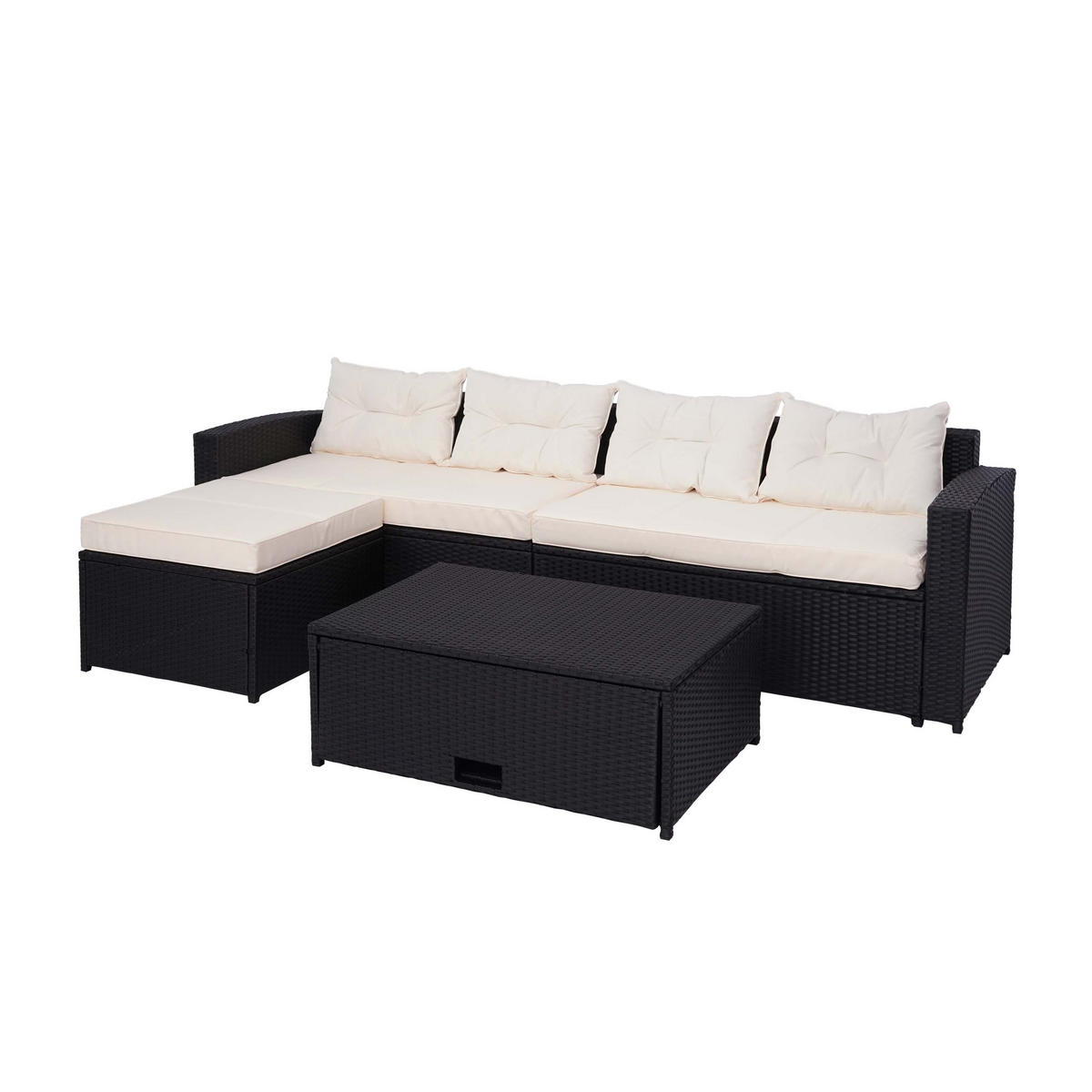 POLY-RATTAN GARNITUR Schwarz, Beige - Beige/Schwarz, Kunststoff - MCW