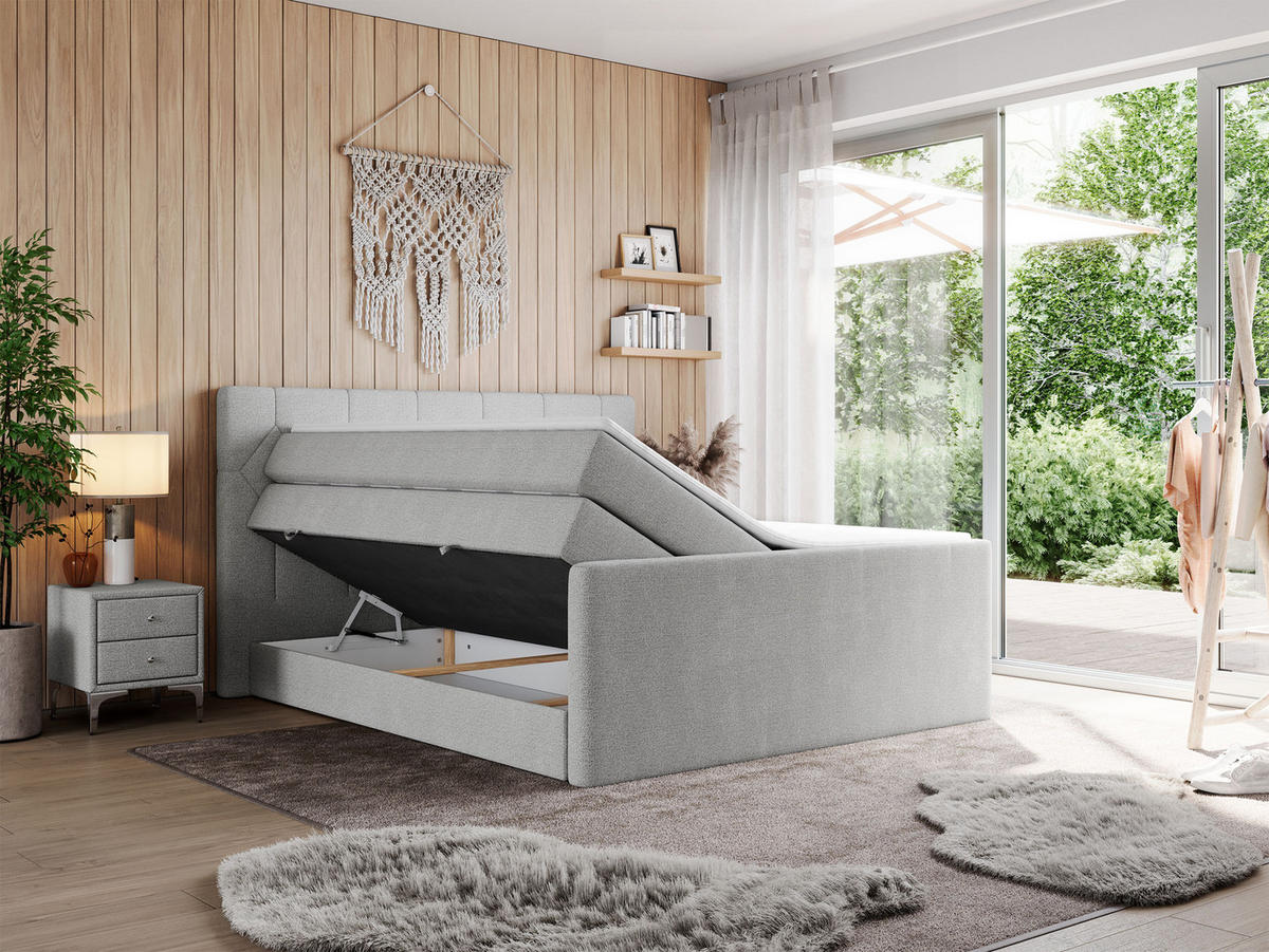 BOXSPRINGBETT KING EIGAR 160/200 Hellgrau Struktur - H3 - Hellgrau, Holz/Textil (160/200cm) - MKS