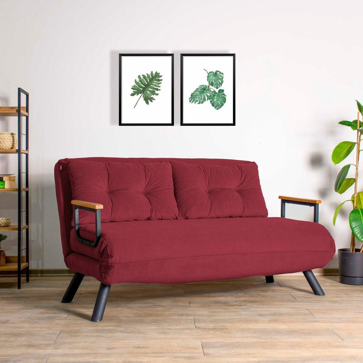 SCHLAFSOFA für 2 Personen mit Stoffbezug und Metallfüßen 133/50/41 cm - Bordeaux, Metall (50/41/133cm) - Calicosy
