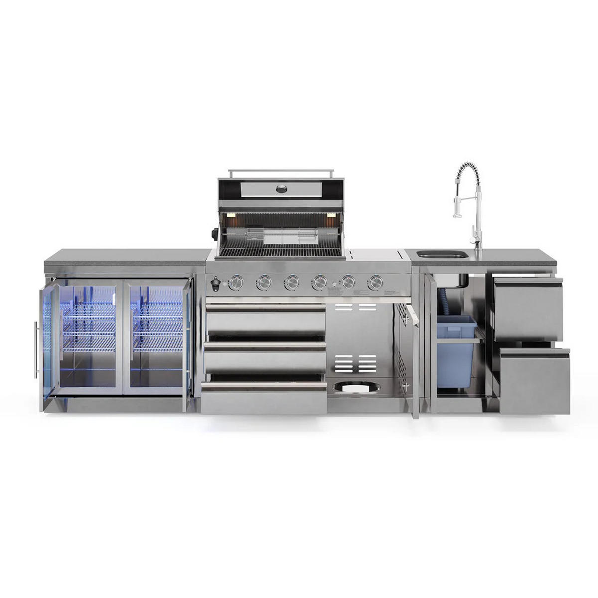 OUTDOORKÜCHE SILVERBACK M1 Gasgrill mit Spülbecken und Kühlschrank - Silberfarben, Metall (300/90/58cm) - Goriller