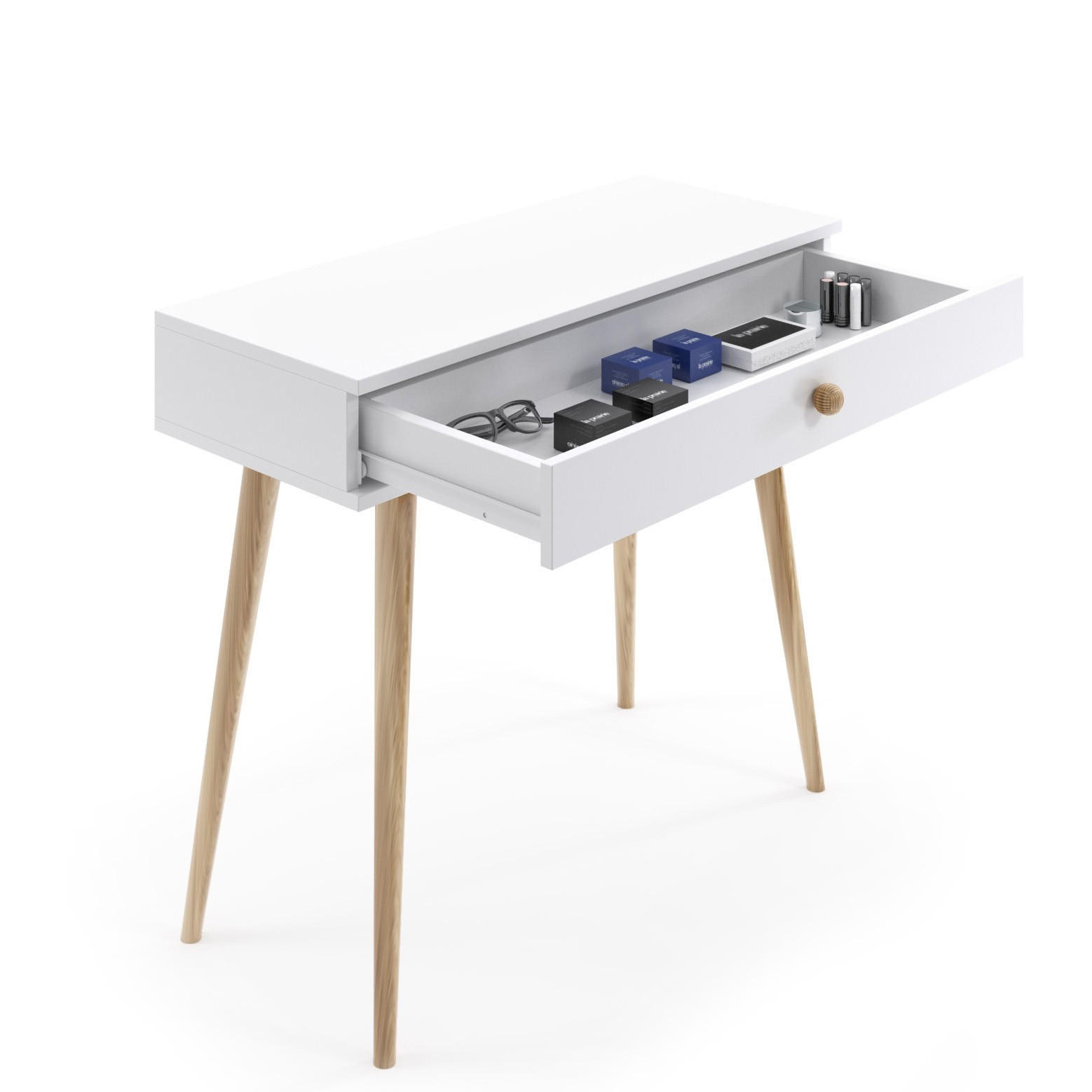 SCHMINKTISCH Ikon, Weiß, Schreibtisch, Konsole, Mit Schublade, Auf Hohen Holzbeinen - Weiß, Holzwerkstoff (39/90/80cm) - Bettso