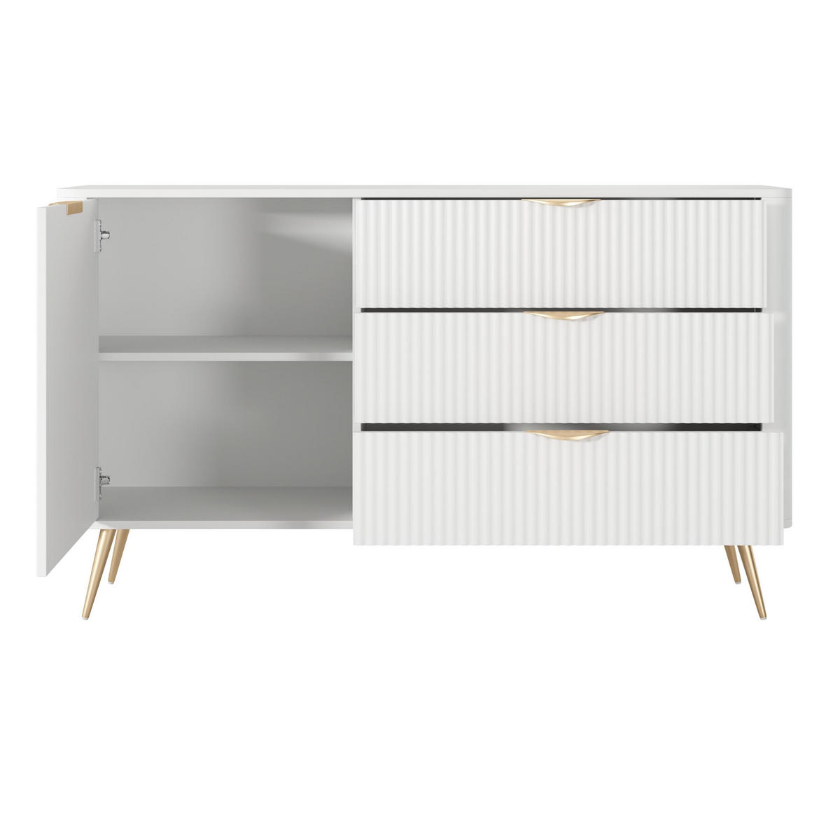 SIDEBOARD Vespasia 1T 3S Beige 138,2/81,2/38 cm – Geriffelte Fronten - Goldfarben/Weiß, Holzwerkstoff/Metall (138.2/81.2/38cm) - AX Living