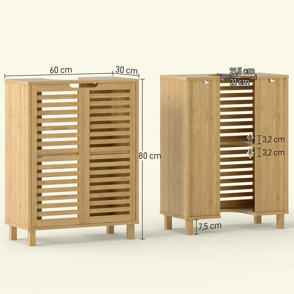 BADEZIMMERSCHRANK Naturfarben 30.0/60.0/80.0 cm - Naturfarben, Holz (60/80/30cm)