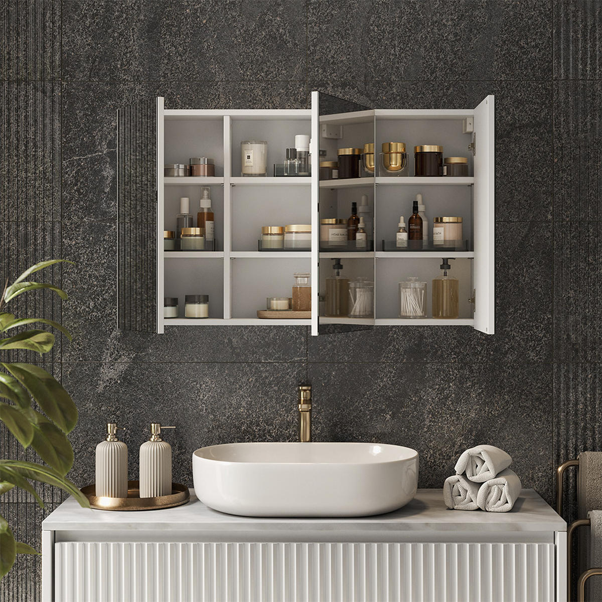 KOPALNIŠKA OMARICA Z OGLEDALOM Lavia, Bela, 100 x 60.2 cm - bela, leseni material (100/170/17cm) - Vicco