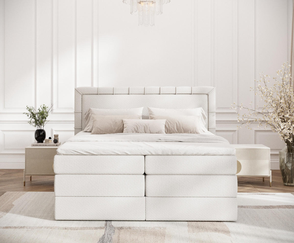 BOXSPRINGBETT Rosabel Beige 200/200 cm mit Matratze und Topper - Beige/Schwarz, Holz/Holzwerkstoff (200/200cm) - Maison de Reve
