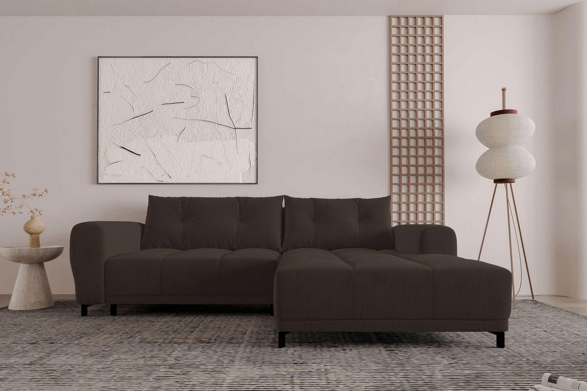 ECKSOFA Massimo Cordstoff Braun inkl. Schlaffunktion Rechts - Schwarz/Braun, Textil/Metall (246/177cm) - 99rooms