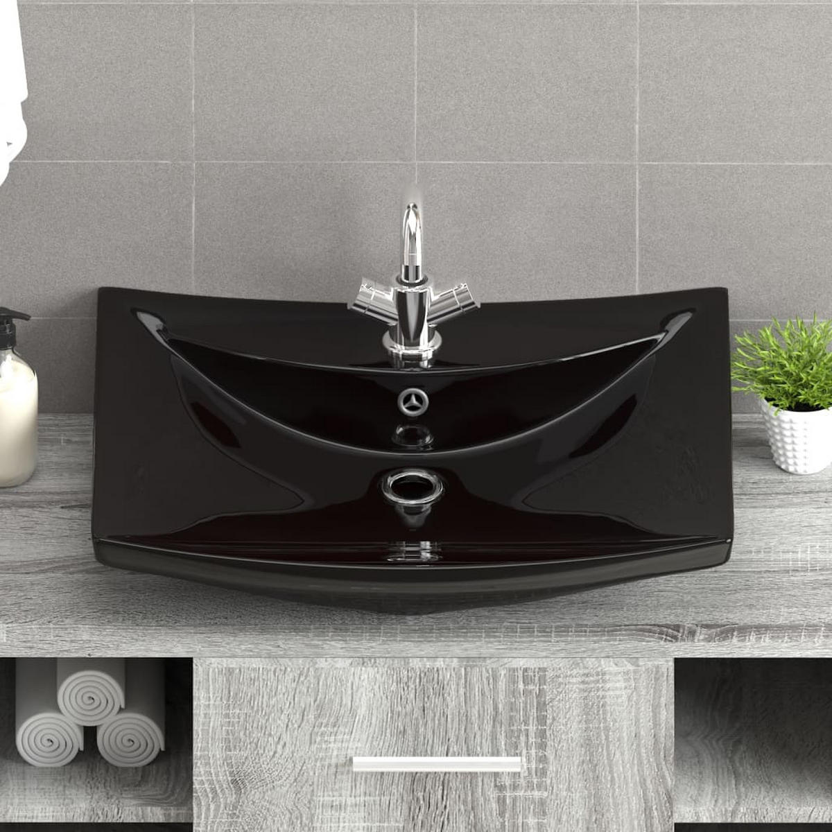 WASCHBECKEN Kozlowski 60/44/17 cm - Schwarz, Keramik (60/17/44cm) - Nettlife