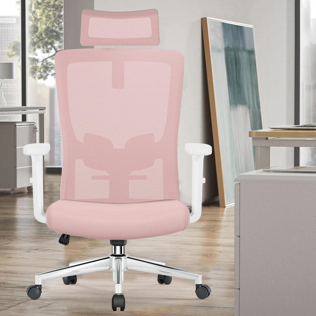 BÜROSTUHL Ergonomisch mit Lendenwirbelstütze Rosa - Rosa, Textil (70/128/70cm)