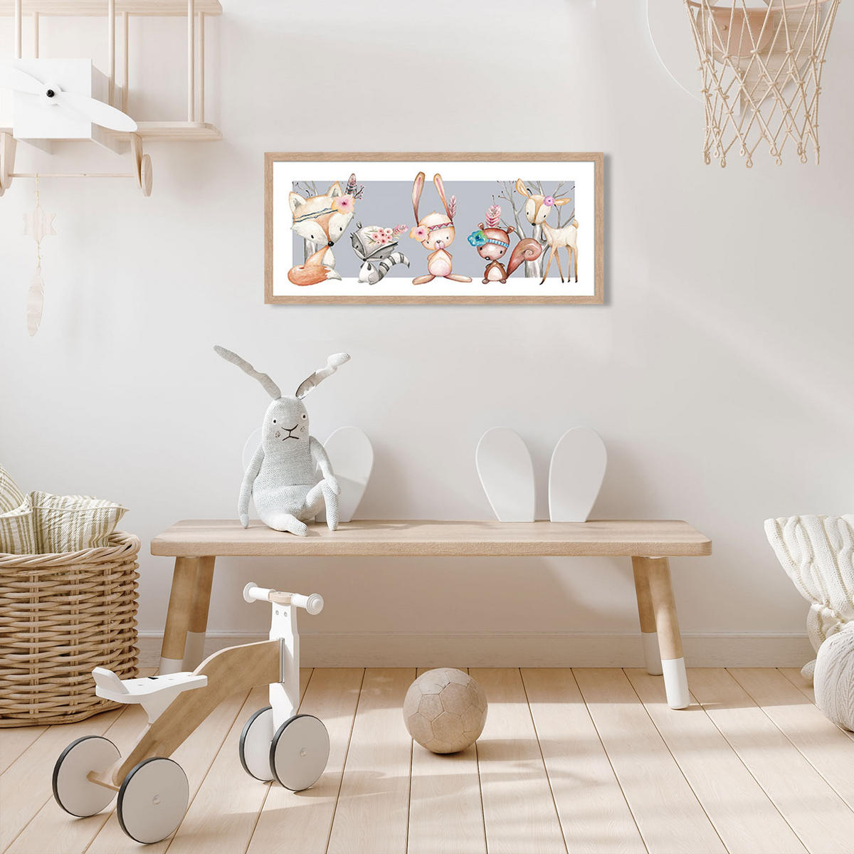 POSTER mit Rahmen 70x30 cm Kinderbild Pastell - Beige, Holz (71/30/2cm) - artissimo