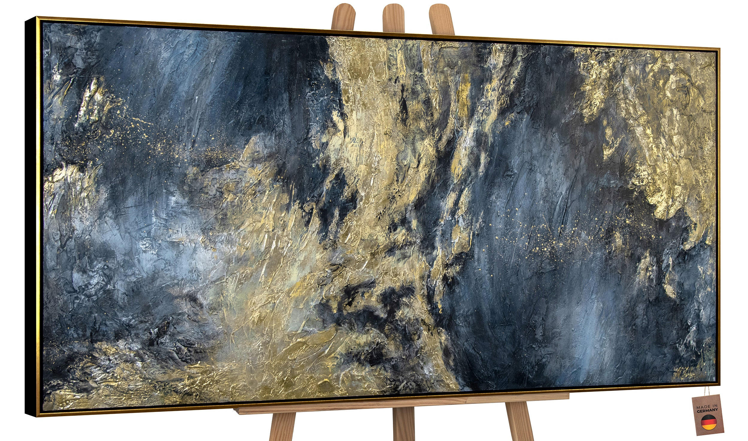 GEMÄLDE Spiegelungen II Schattenfugenrahmen Schwarz-Gold 140x70 cm - Schwarz Hochglanz, Holz (140/70cm) - YS-art gallery