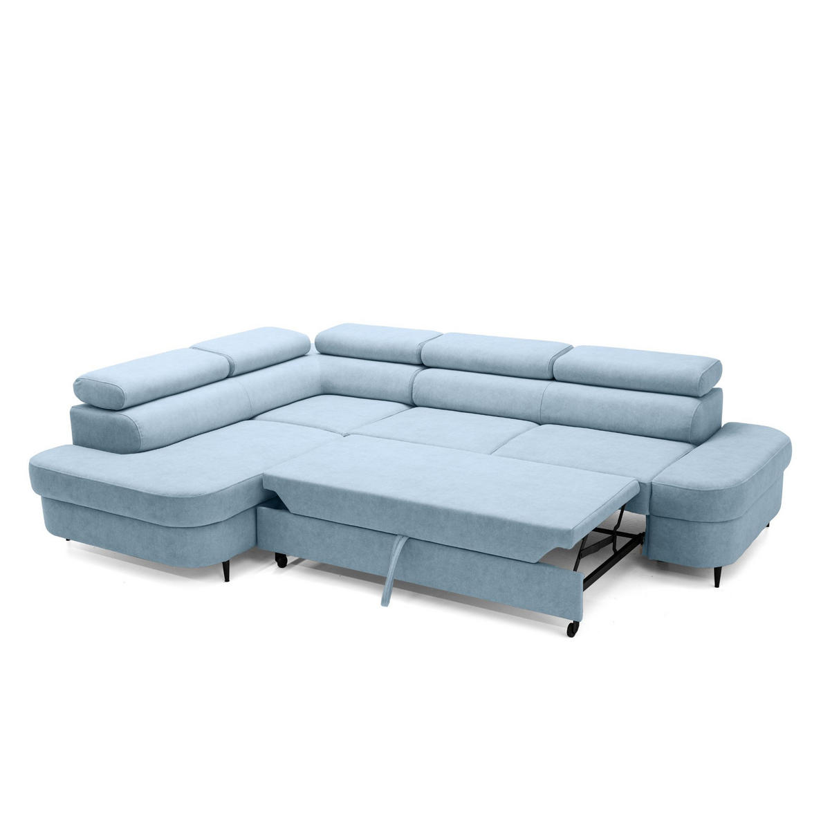 ECKSOFA PRIAM L Links mit Schlaffunktion 125x195 Velours Hellblau - Schwarz/Hellblau, Holz/Textil (203/275cm) - Muffo