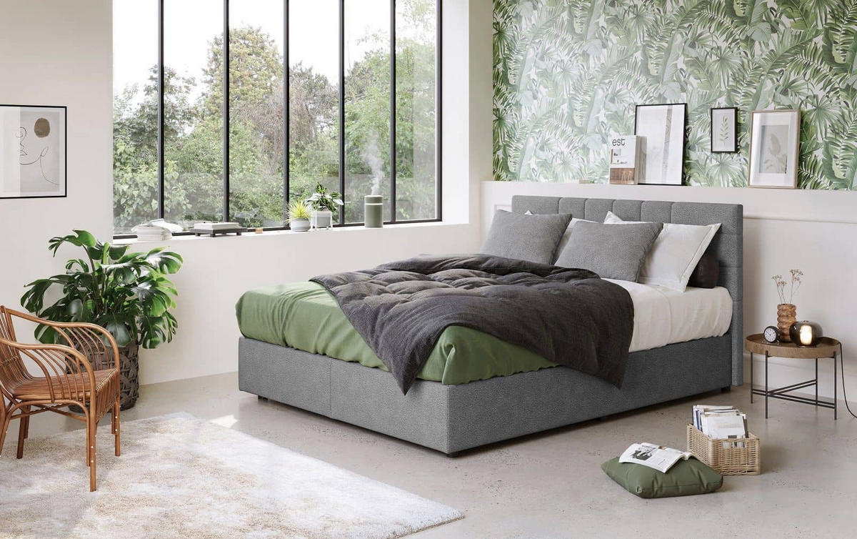 BOXBETT 140/160/180x200 – inkl. Topper, 7‑Zonen Taschenfederkern-Matratze, New York-Stoff - Hellgrau/Schwarz, Holz/Kunststoff (180/200cm) - Cotta