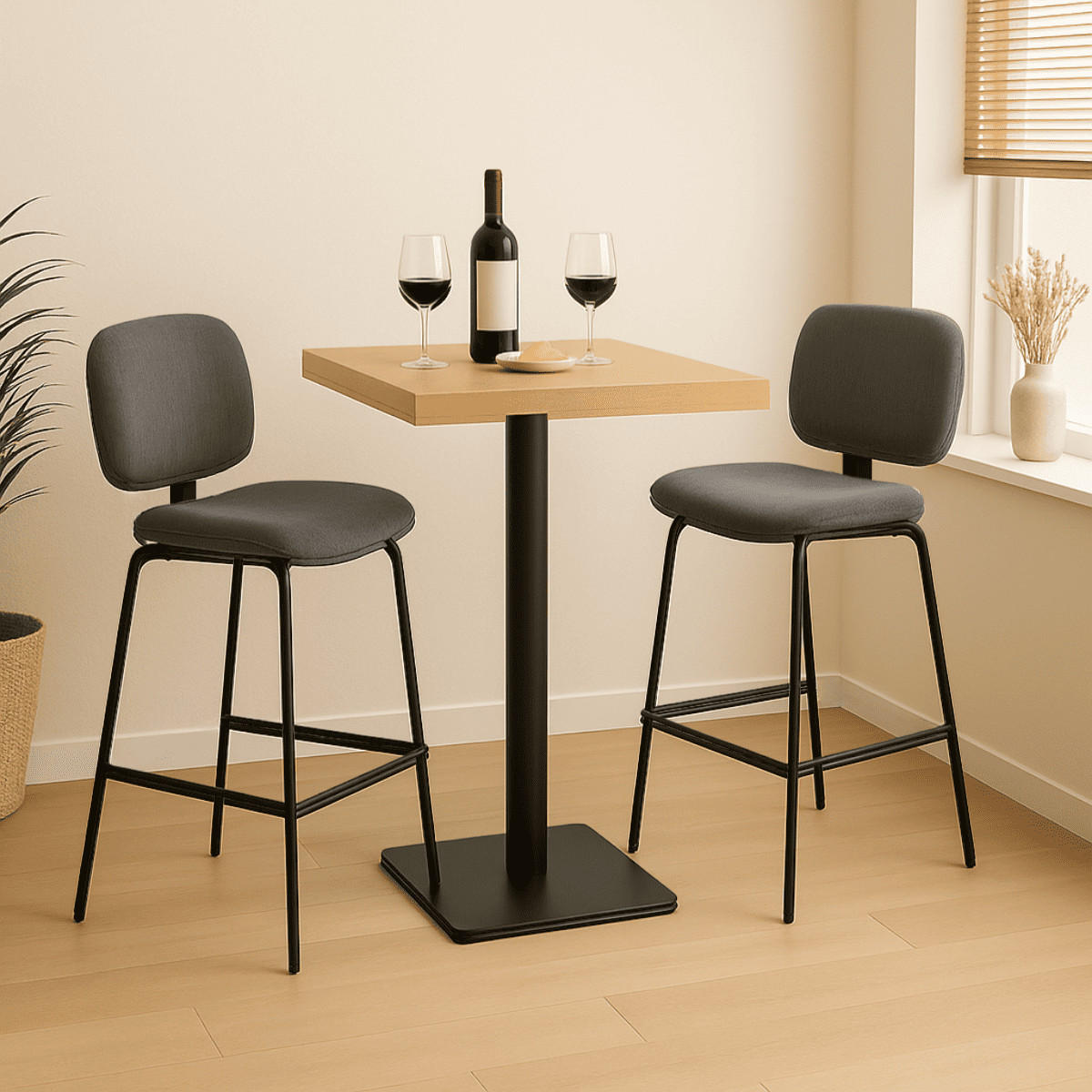 BARHOCKER (Set aus 2) aus Cordstoff mit schwarzen Metallbeinen - arus 44/50/65 cm - Schwarz, Textil (50/65/44cm) - Calicosy