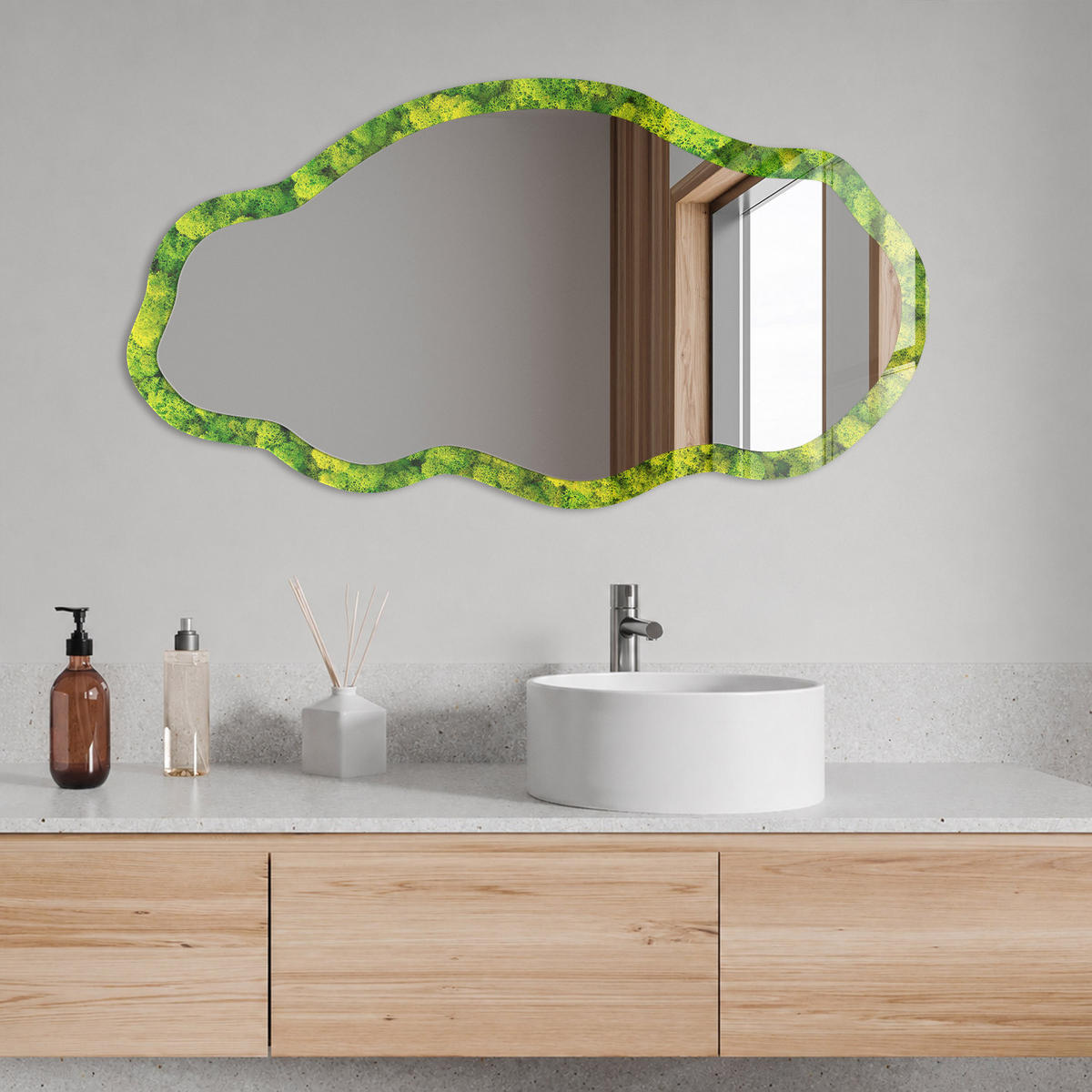 SPIEGEL 90x45 cm asymmetrisch mit Druck - Grünes Moos - Transparent, Glas (45/90/0.4cm) - TULUP